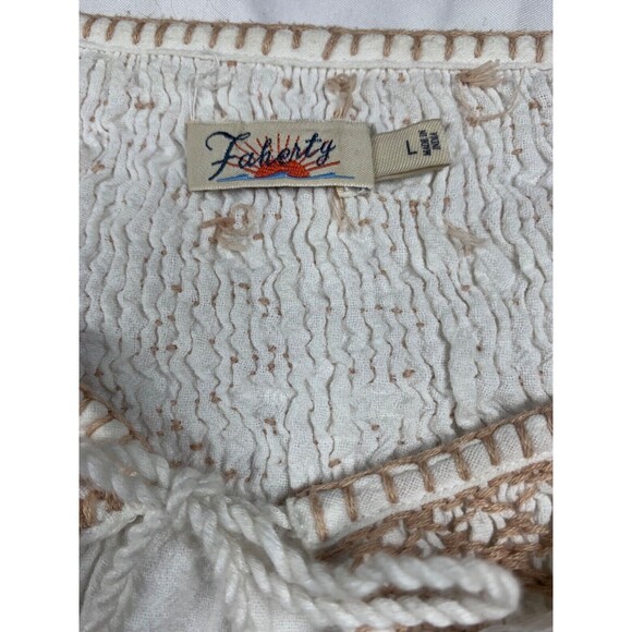 Faherty Peasant Blouse Womens L White Laura Embroidered Long Sleeve Boho Top - Picture 2 of 7